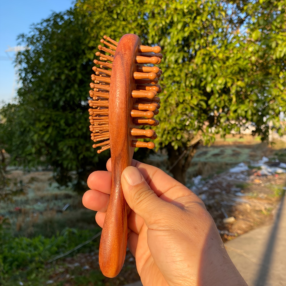 Detangling Wide Comb - مشط خشب الصندل مزدوج الجوانب، فرشاة